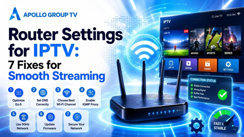 Router settings for IPTV showing 7 fixes for smooth streaming and a stable connection