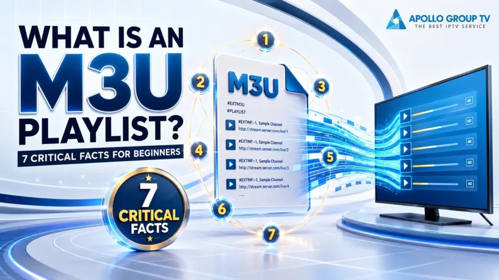 What is an M3U playlist? Visual guide showing an M3U file organizing stream links for a media player.